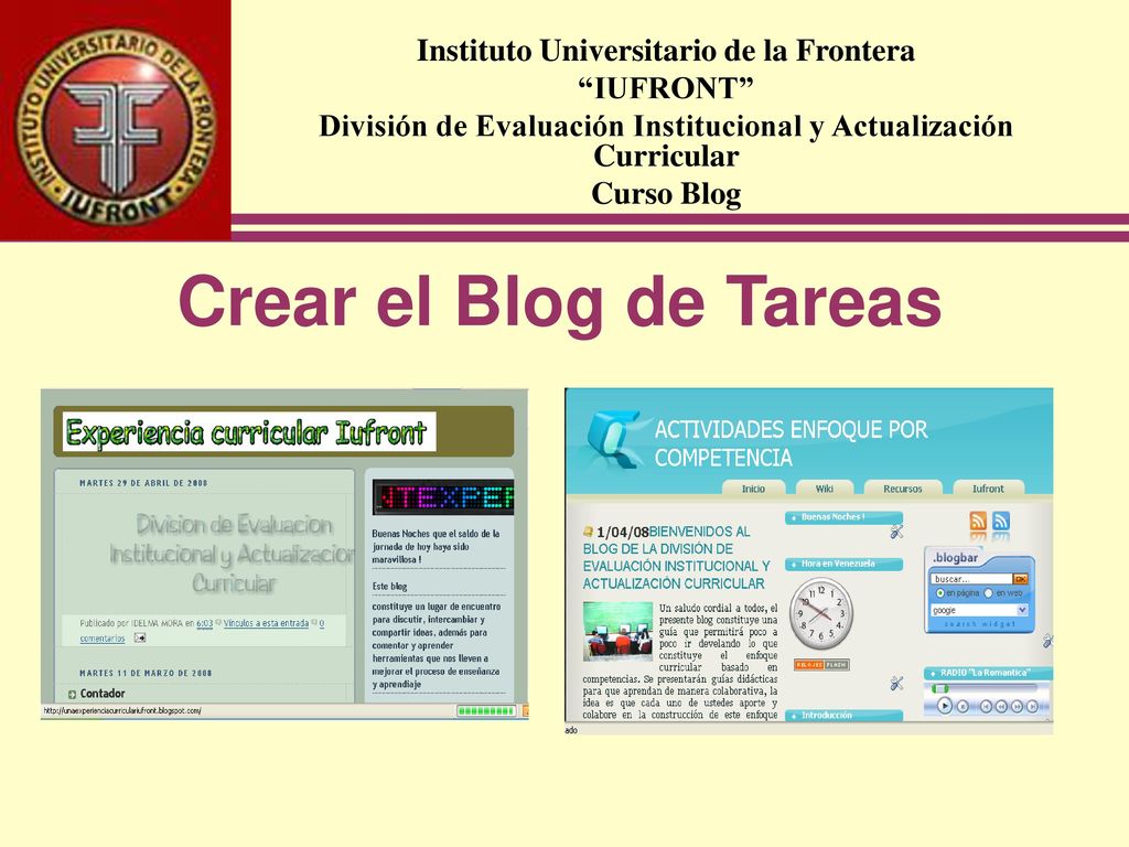 Crear el Blog de Tareas Instituto Universitario de la Frontera