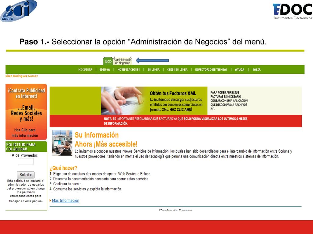 Paso 1.- Seleccionar la opción Administración de Negocios del menú.