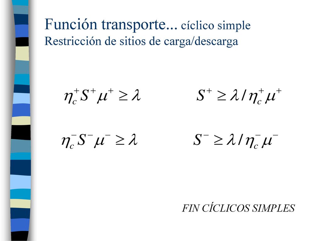 Función transporte... cíclico simple Restricción de sitios de carga/descarga