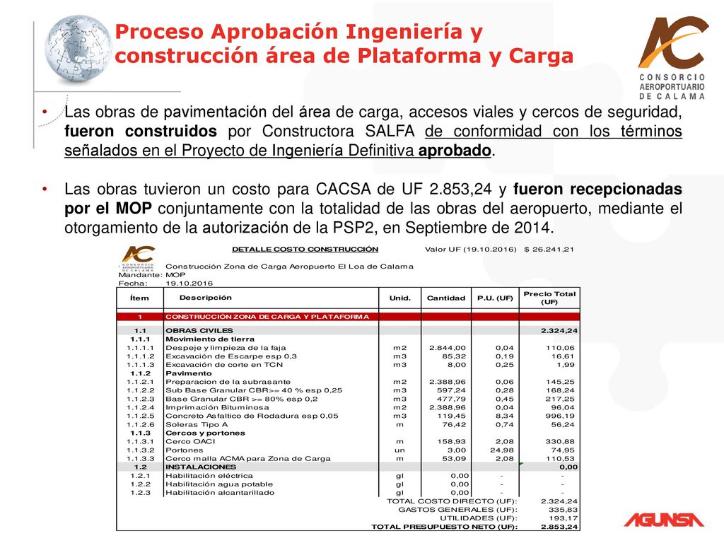 Proceso Aprobación Ingeniería y construcción área de Plataforma y Carga