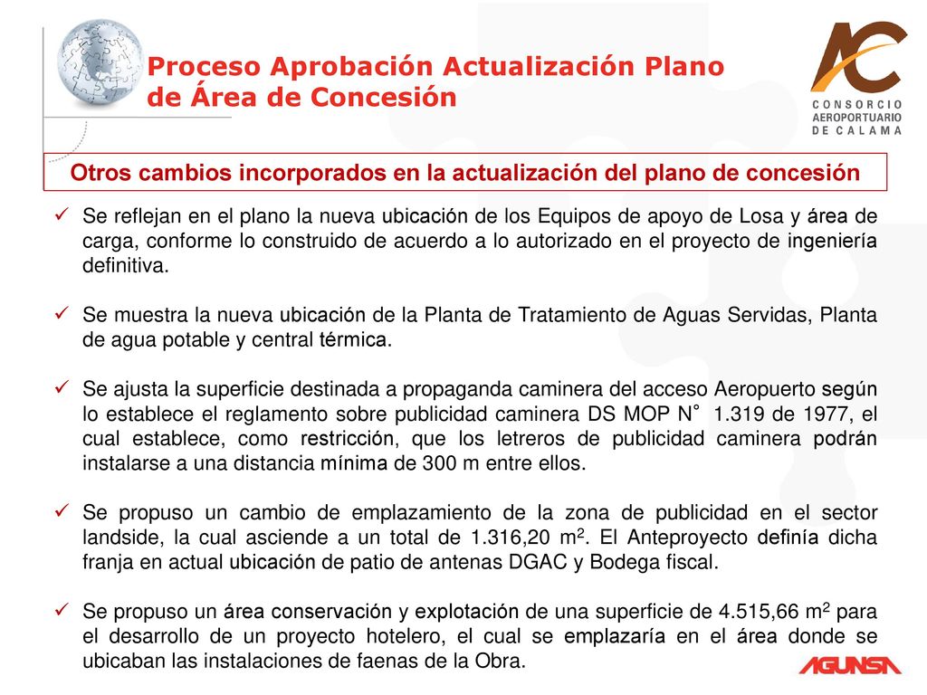 Otros cambios incorporados en la actualización del plano de concesión