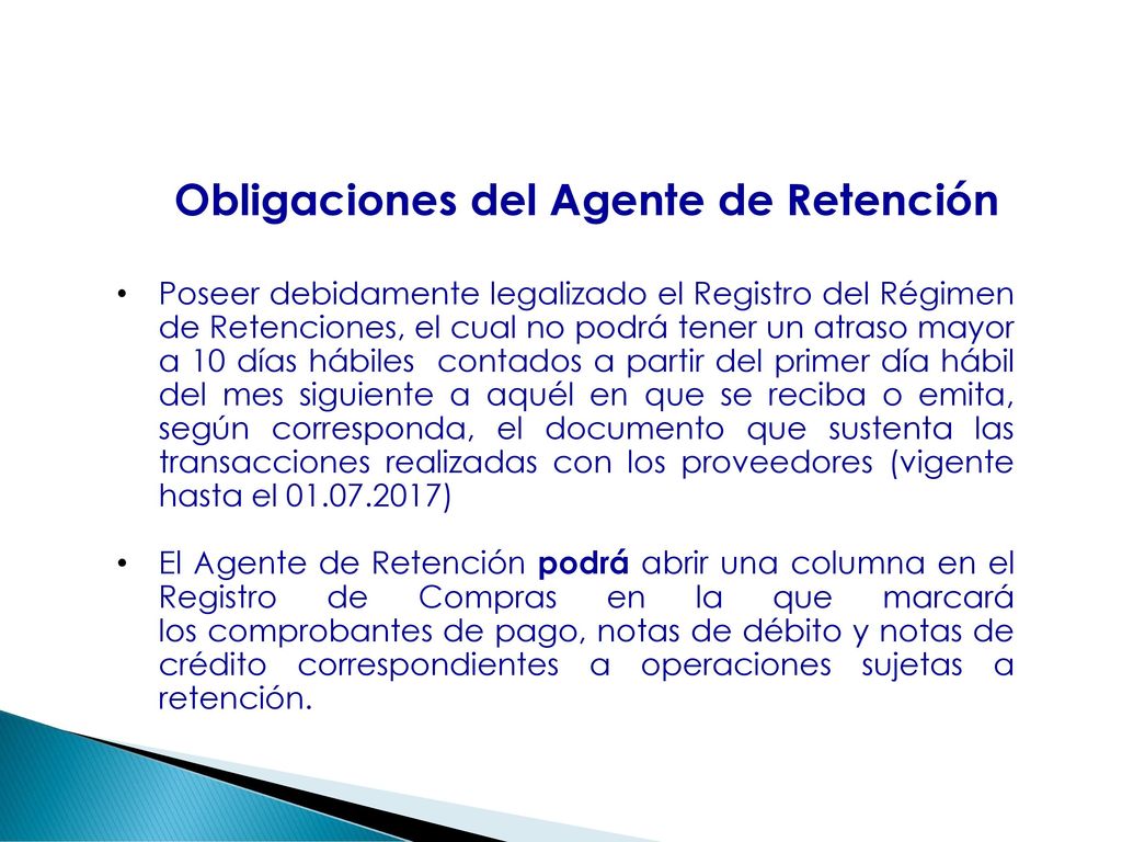 Régimen de Retenciones del IGV Obligaciones del Agente de Retención