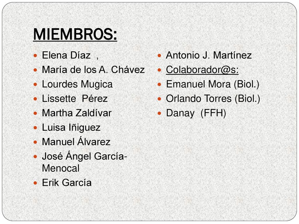 MIEMBROS: Elena Díaz , Antonio J. Martínez María de los A. Chávez