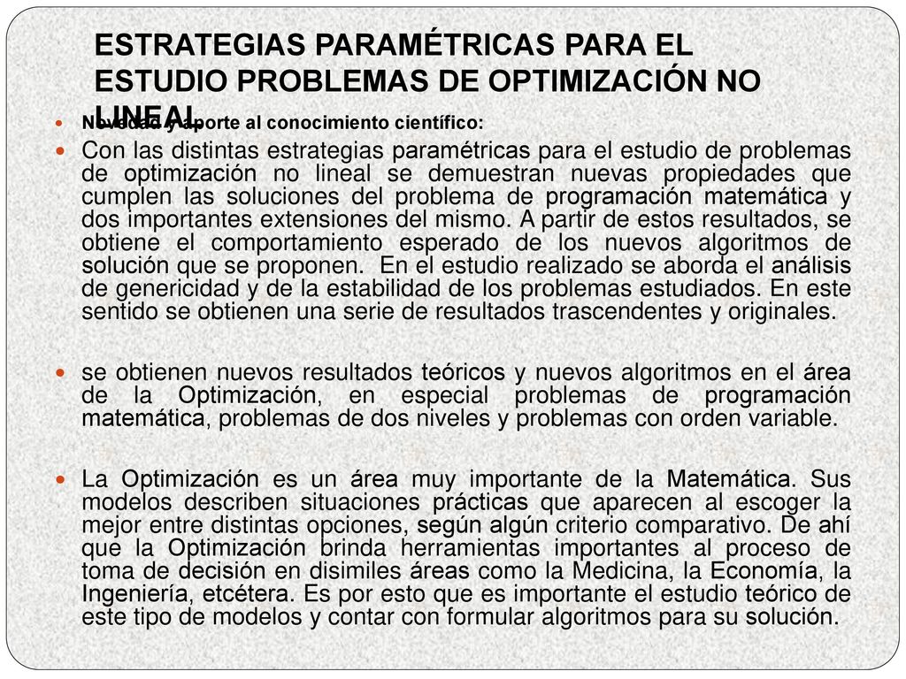 ESTRATEGIAS PARAMÉTRICAS PARA EL ESTUDIO PROBLEMAS DE OPTIMIZACIÓN NO LINEAL