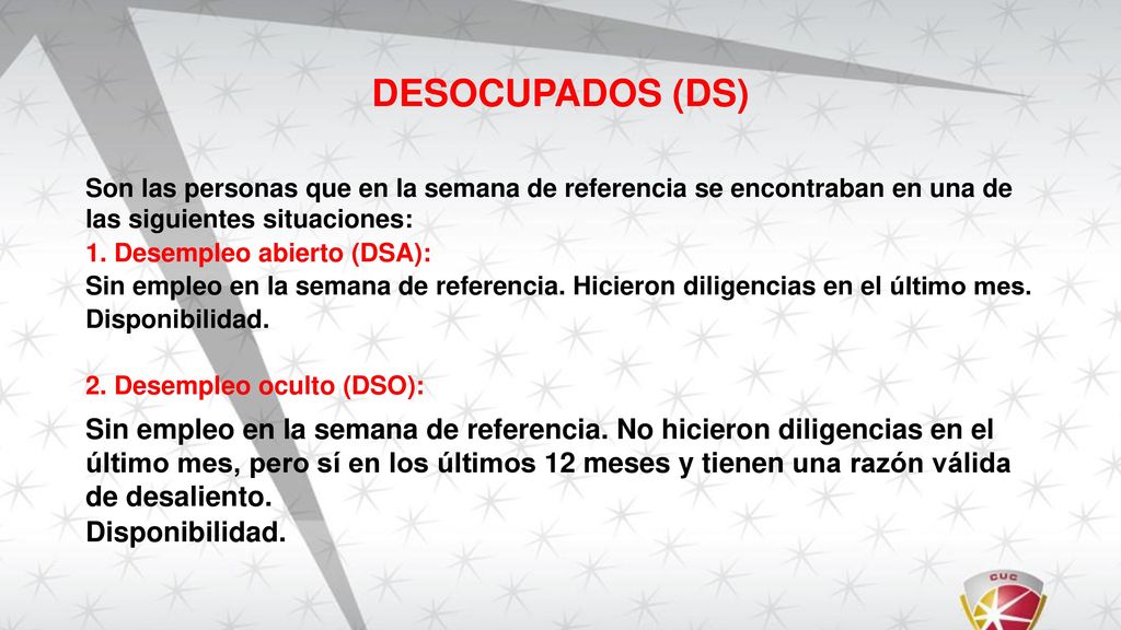 DESOCUPADOS (DS) Son las personas que en la semana de referencia se encontraban en una de las siguientes situaciones: