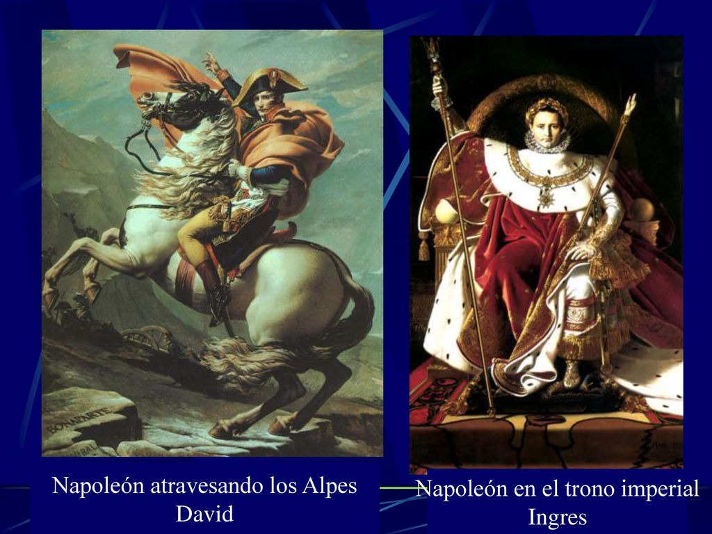 Napoleón atravesando los Alpes David Napoleón en el trono imperial