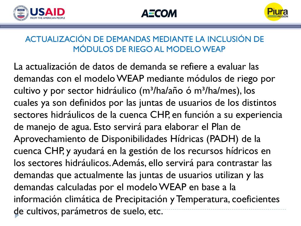 ACTUALIZACIÓN DE DEMANDAS MEDIANTE LA INCLUSIÓN DE MÓDULOS DE RIEGO AL MODELO WEAP