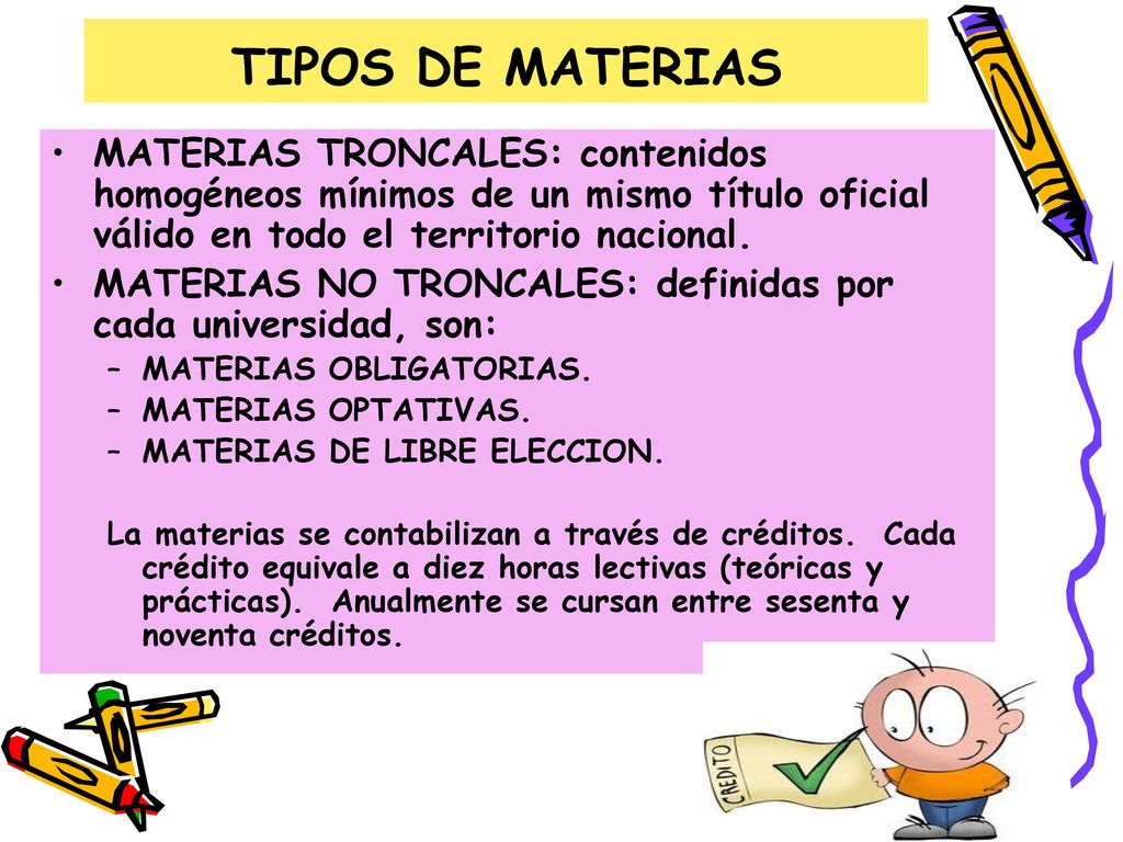 TIPOS DE MATERIAS MATERIAS TRONCALES: contenidos homogéneos mínimos de un mismo título oficial válido en todo el territorio nacional.