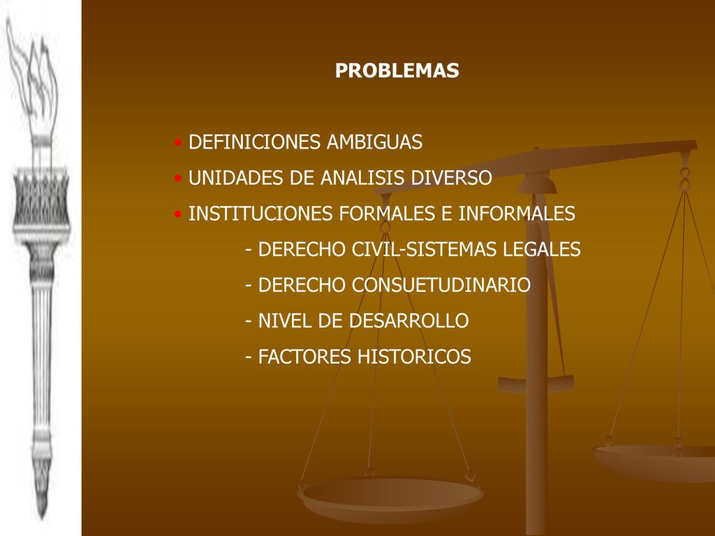 PROBLEMAS DEFINICIONES AMBIGUAS. UNIDADES DE ANALISIS DIVERSO. INSTITUCIONES FORMALES E INFORMALES.