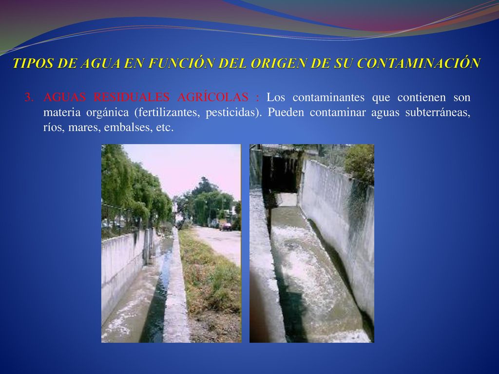 TIPOS DE AGUA EN FUNCIÓN DEL ORIGEN DE SU CONTAMINACIÓN