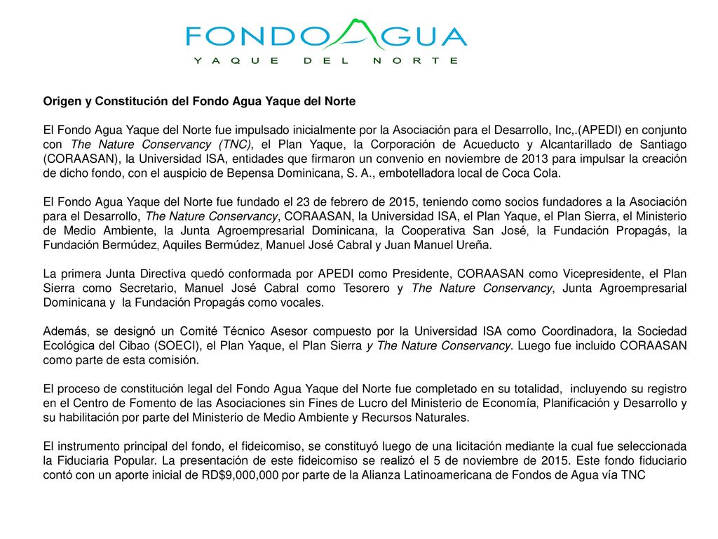 Origen y Constitución del Fondo Agua Yaque del Norte
