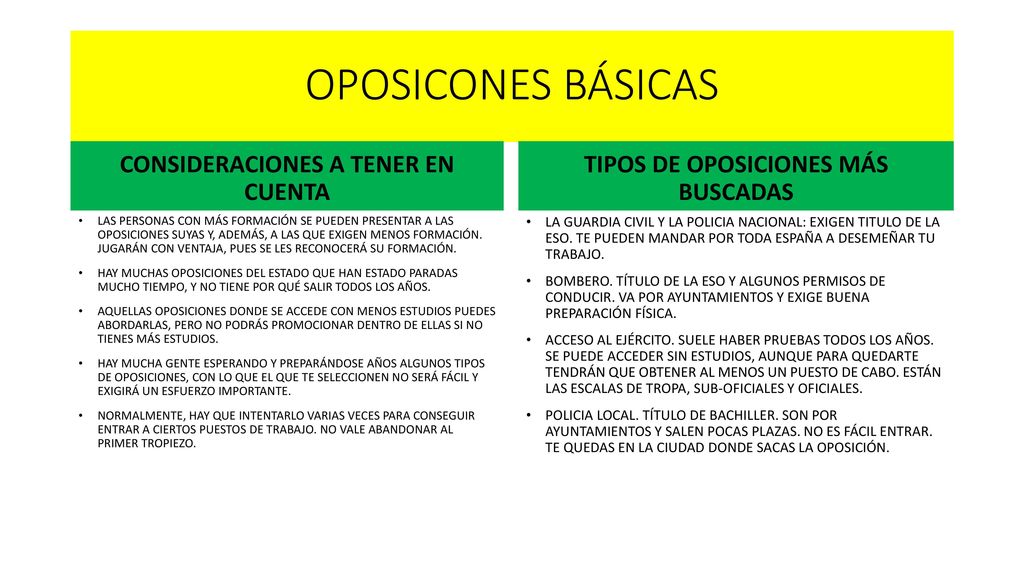 CONSIDERACIONES A TENER EN CUENTA TIPOS DE OPOSICIONES MÁS BUSCADAS