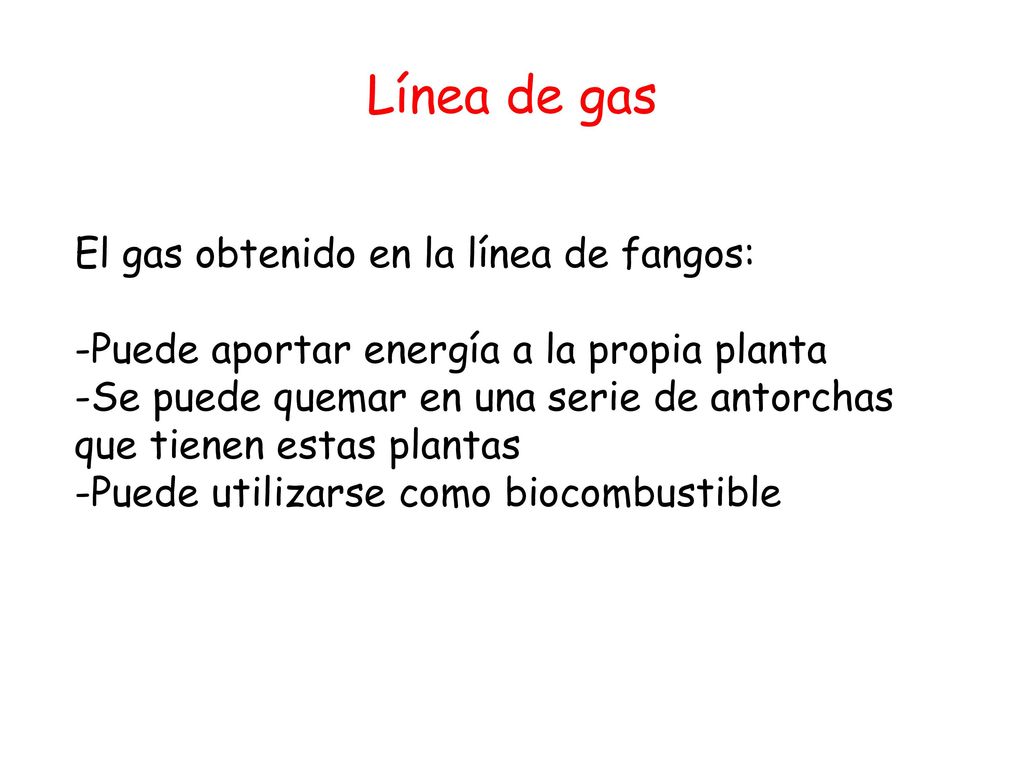 Línea de gas El gas obtenido en la línea de fangos: