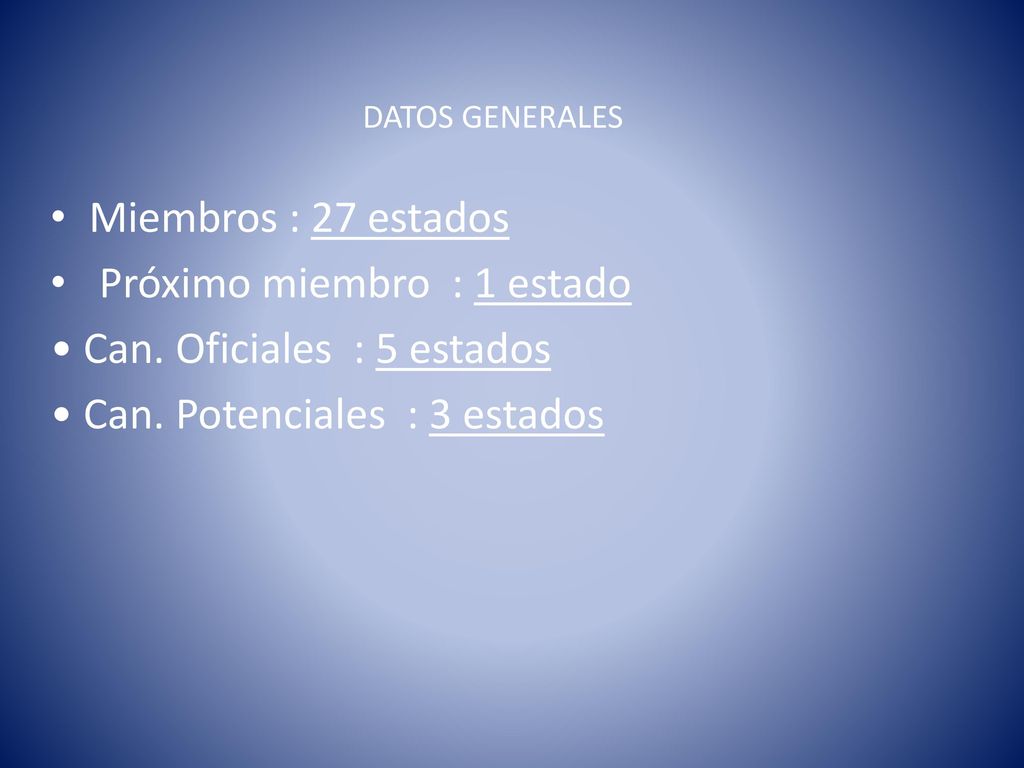Próximo miembro : 1 estado • Can. Oficiales : 5 estados