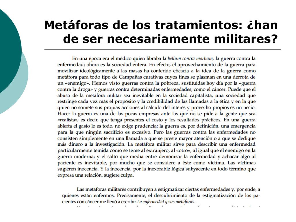 Metáforas de los tratamientos: ¿han de ser necesariamente militares