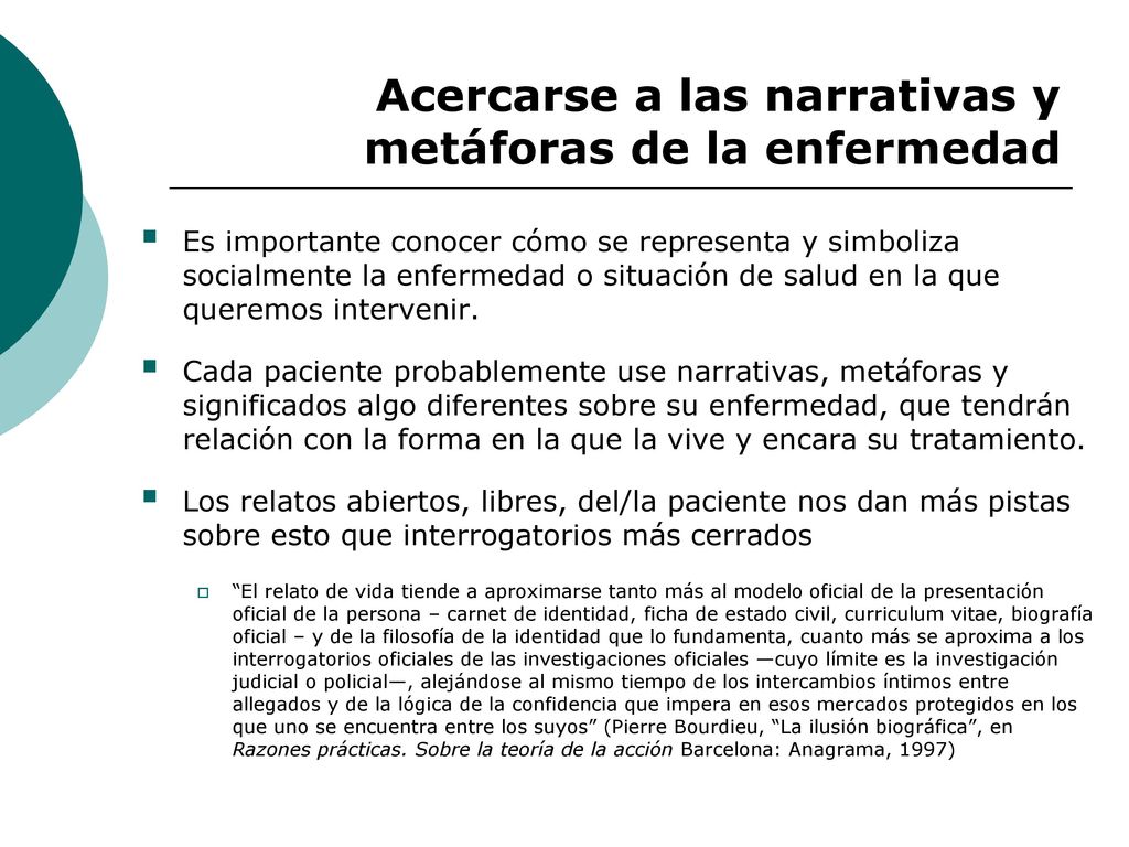 Acercarse a las narrativas y metáforas de la enfermedad