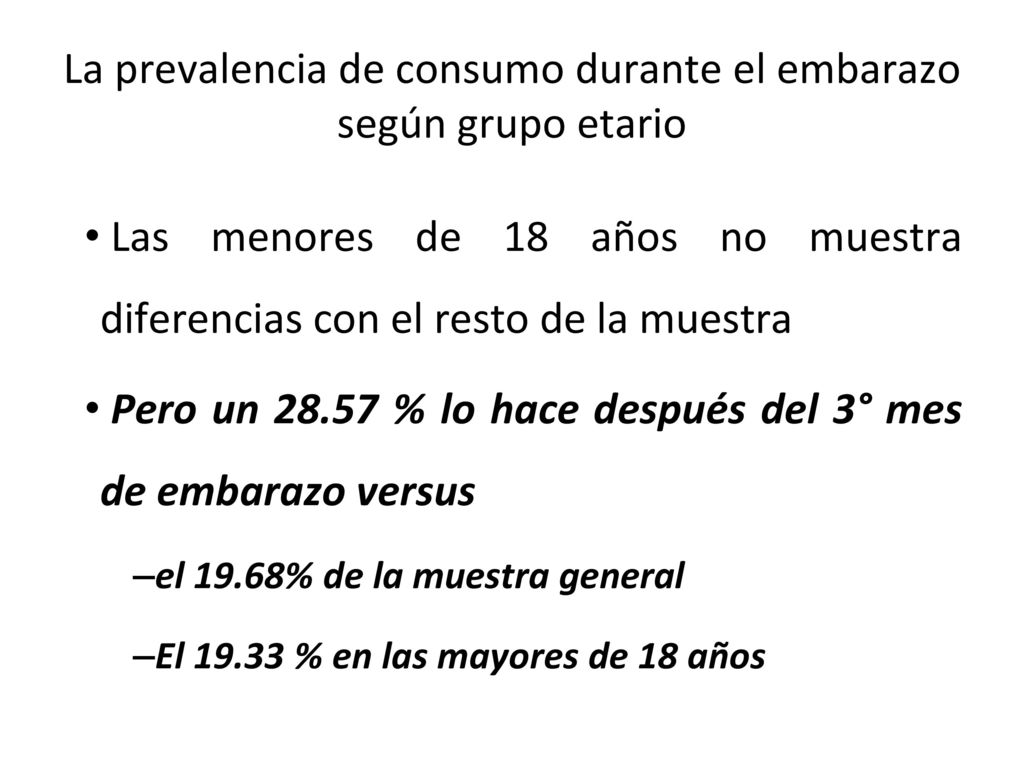 La prevalencia de consumo durante el embarazo según grupo etario