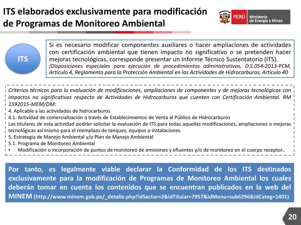 ITS elaborados exclusivamente para modificación de Programas de Monitoreo Ambiental