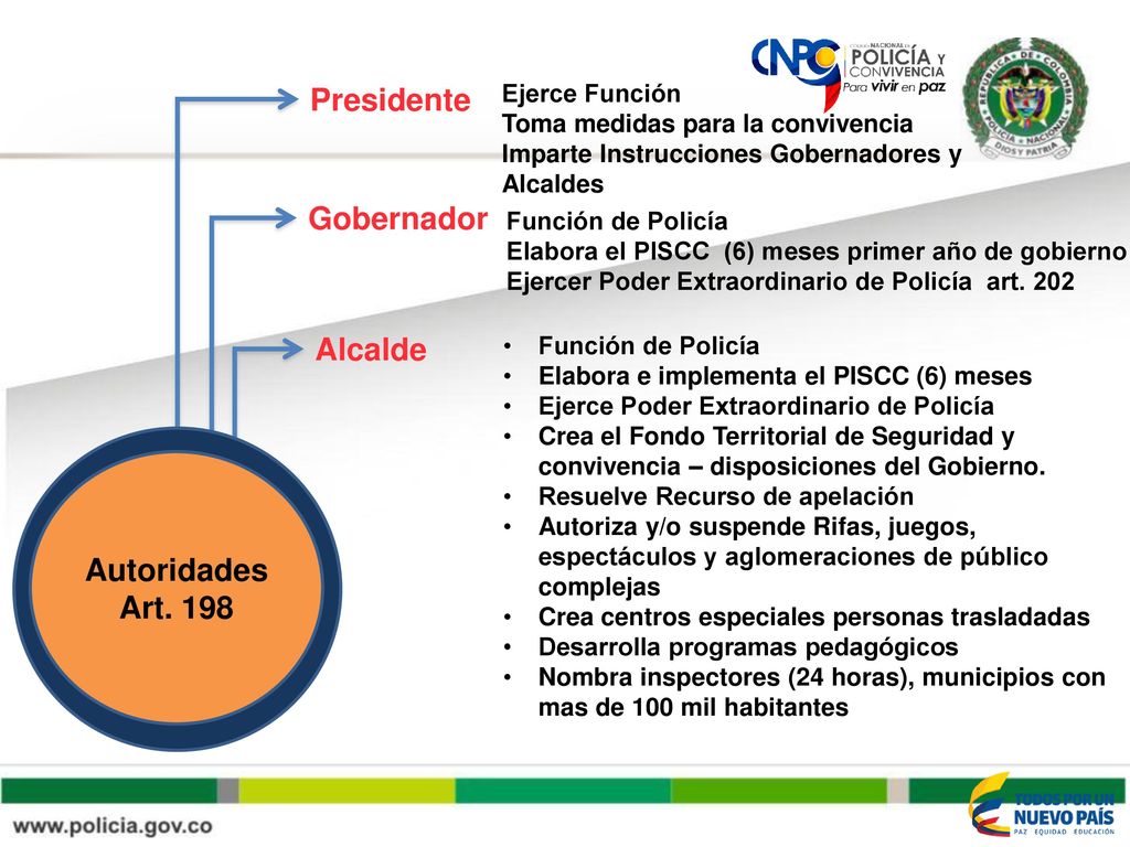 Presidente Gobernador Alcalde Autoridades Art. 198 Ejerce Función