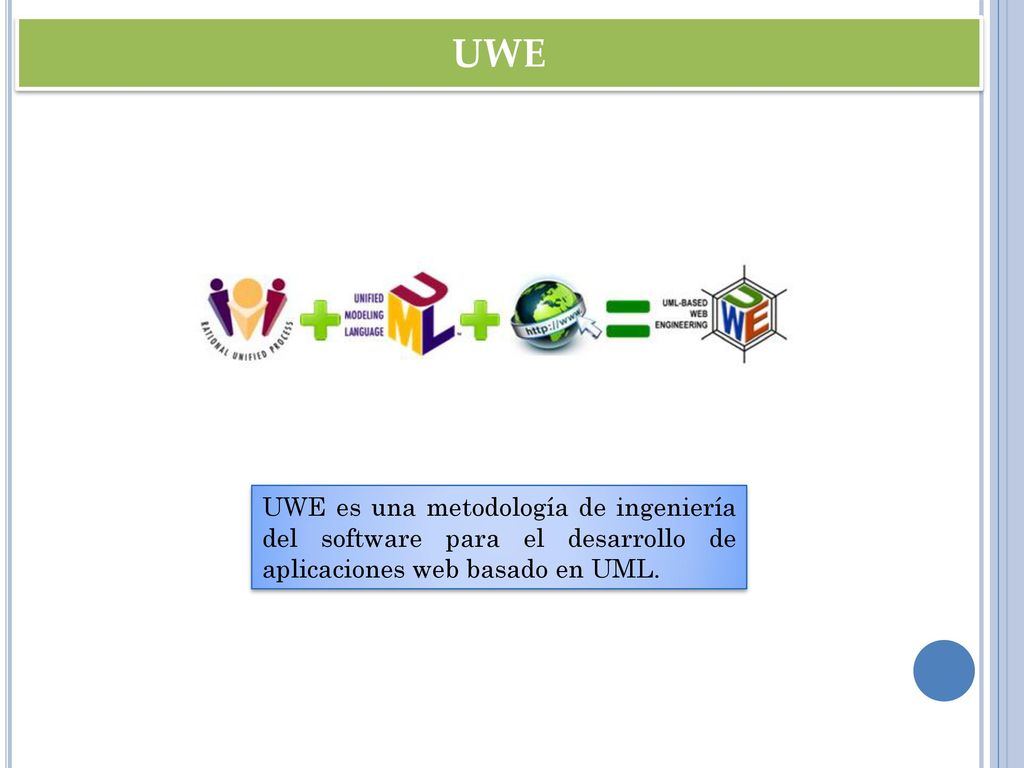 UWE UWE es una metodología de ingeniería del software para el desarrollo de aplicaciones web basado en UML.