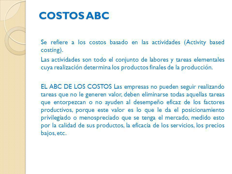 COSTOS ABC Se refiere a los costos basado en las actividades (Activity based costing).