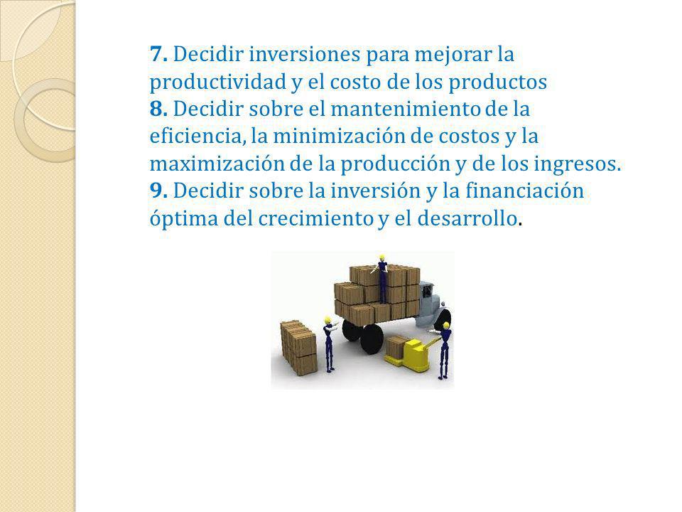 7. Decidir inversiones para mejorar la productividad y el costo de los productos