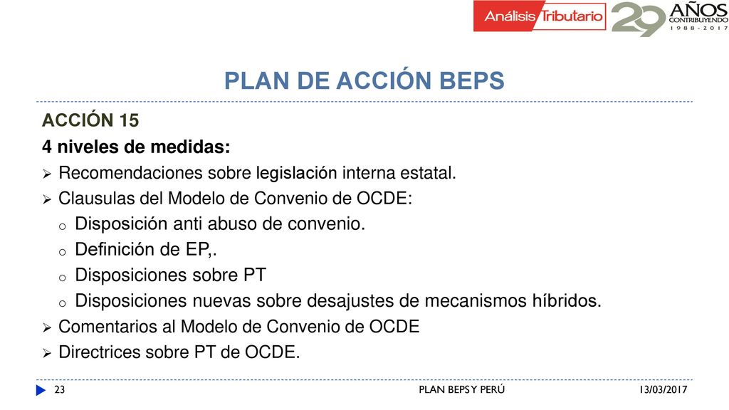 PLAN DE ACCIÓN BEPS ACCIÓN 15 4 niveles de medidas: