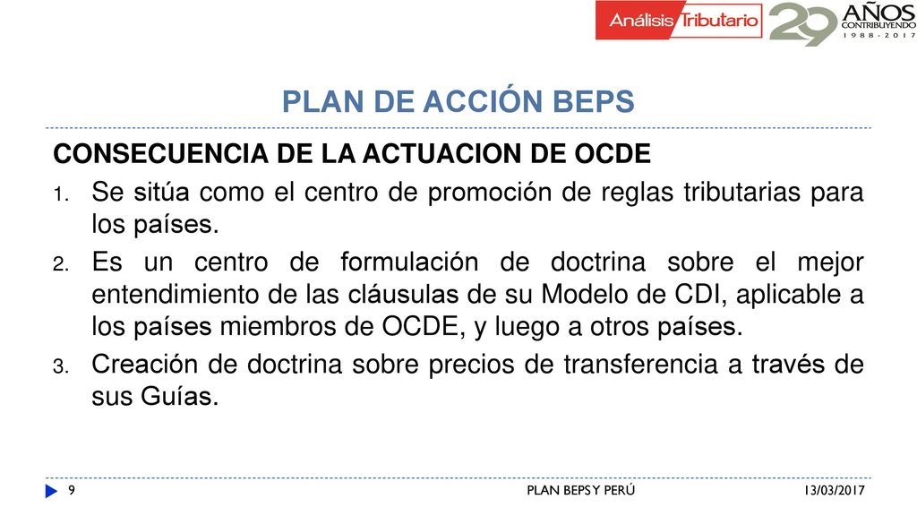 PLAN DE ACCIÓN BEPS CONSECUENCIA DE LA ACTUACION DE OCDE