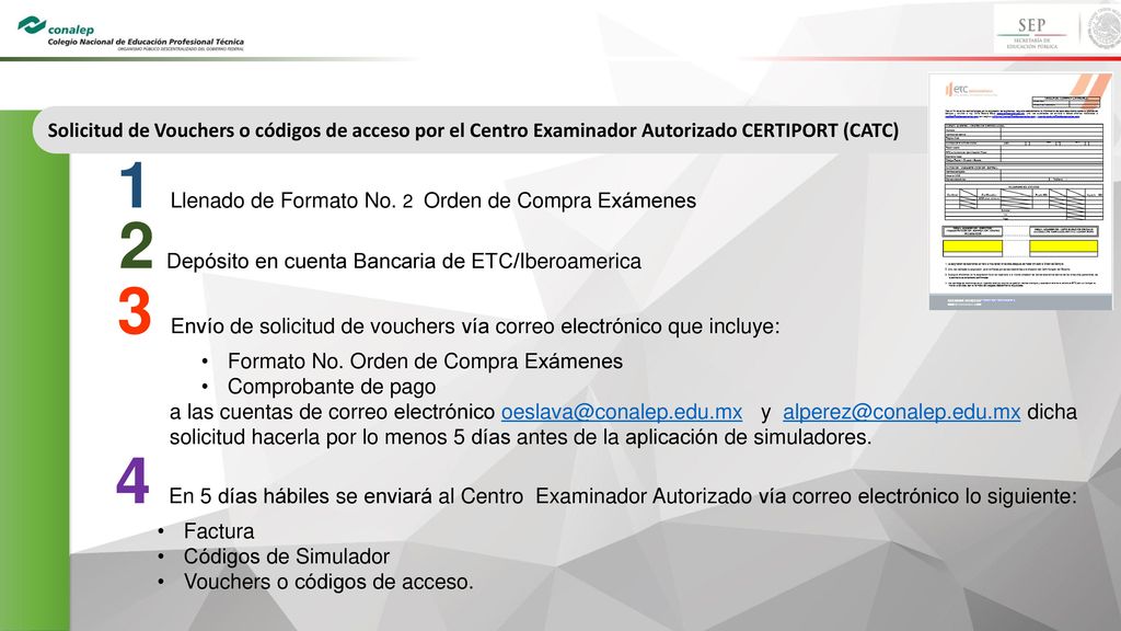 1 Llenado de Formato No. 2 Orden de Compra Exámenes