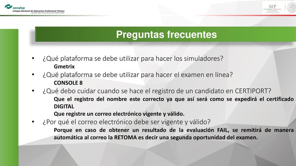 Preguntas frecuentes ¿Qué plataforma se debe utilizar para hacer los simuladores Gmetrix.