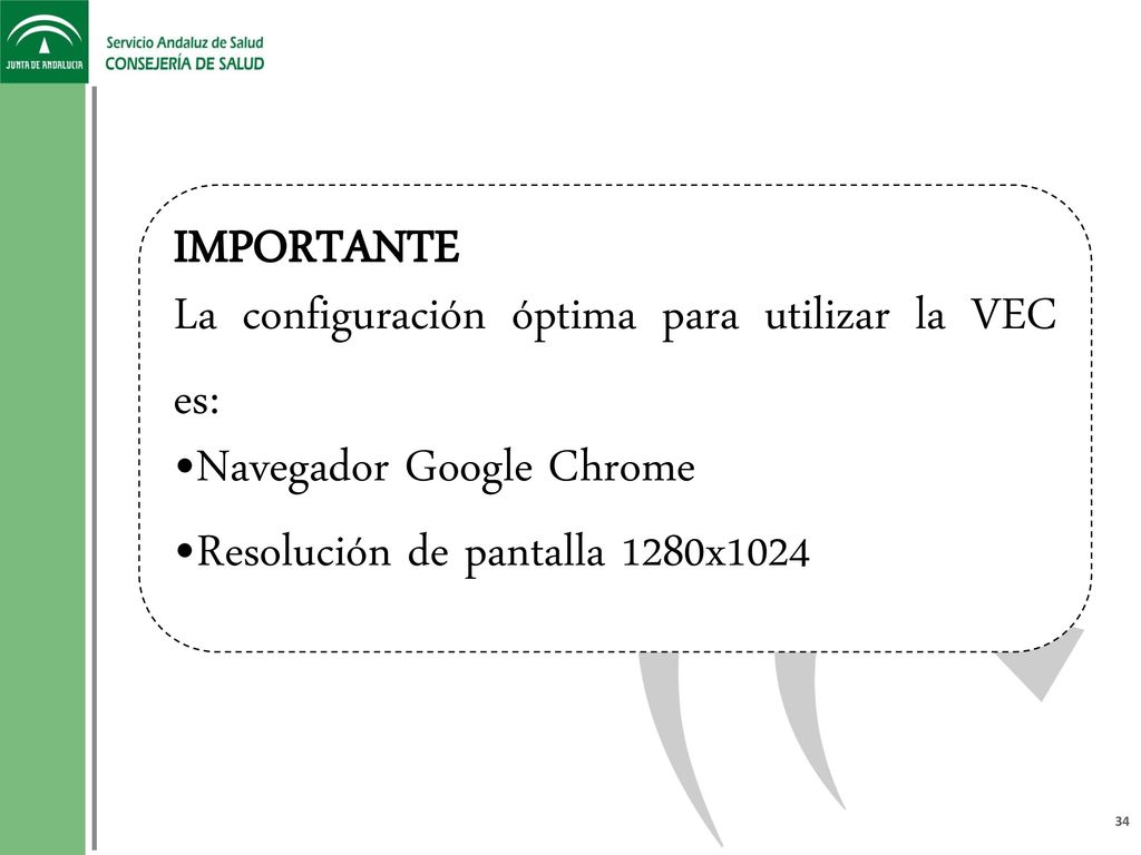 IMPORTANTE La configuración óptima para utilizar la VEC es: Navegador Google Chrome.