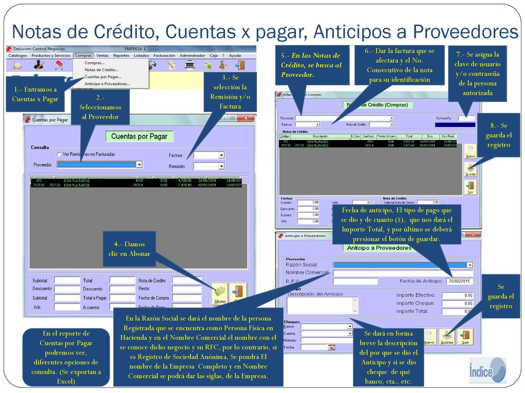 Notas de Crédito, Cuentas x pagar, Anticipos a Proveedores