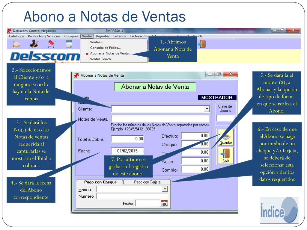 Abono a Notas de Ventas 1.- Abrimos Abonar a Nota de Venta