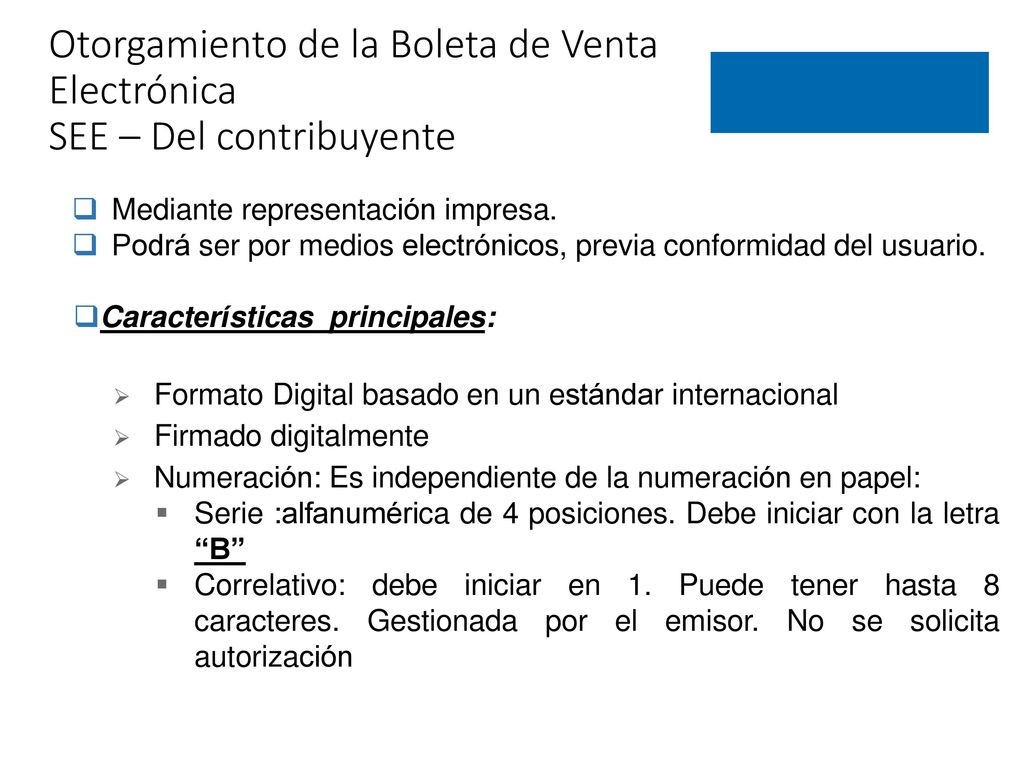 Otorgamiento de la Boleta de Venta Electrónica SEE – Del contribuyente