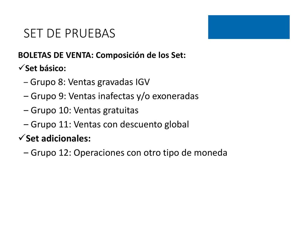 SET DE PRUEBAS ‒ Grupo 9: Ventas inafectas y/o exoneradas