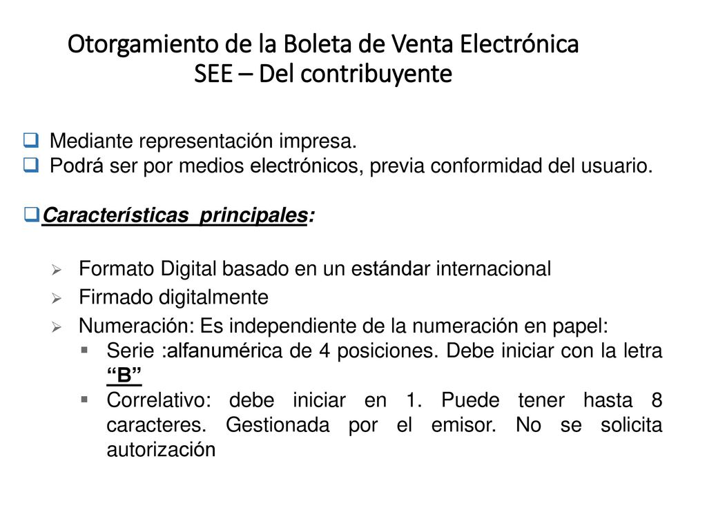 Otorgamiento de la Boleta de Venta Electrónica SEE – Del contribuyente