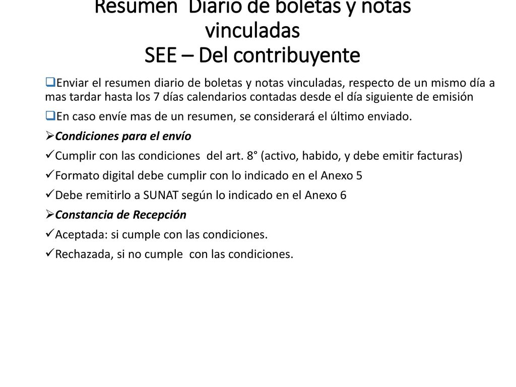 Resumen Diario de boletas y notas vinculadas SEE – Del contribuyente