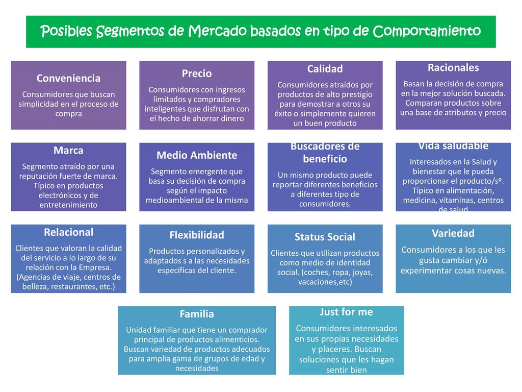 Posibles Segmentos de Mercado basados en tipo de Comportamiento