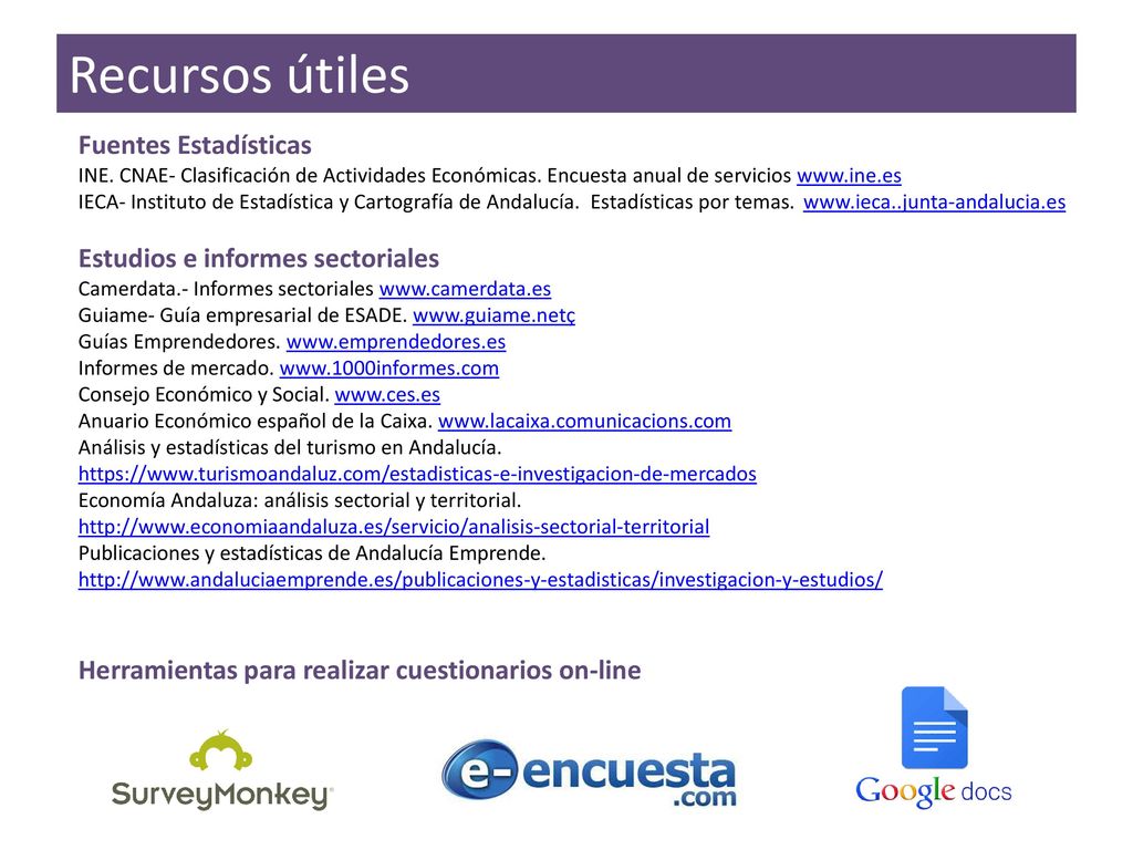 Recursos útiles Fuentes Estadísticas Estudios e informes sectoriales