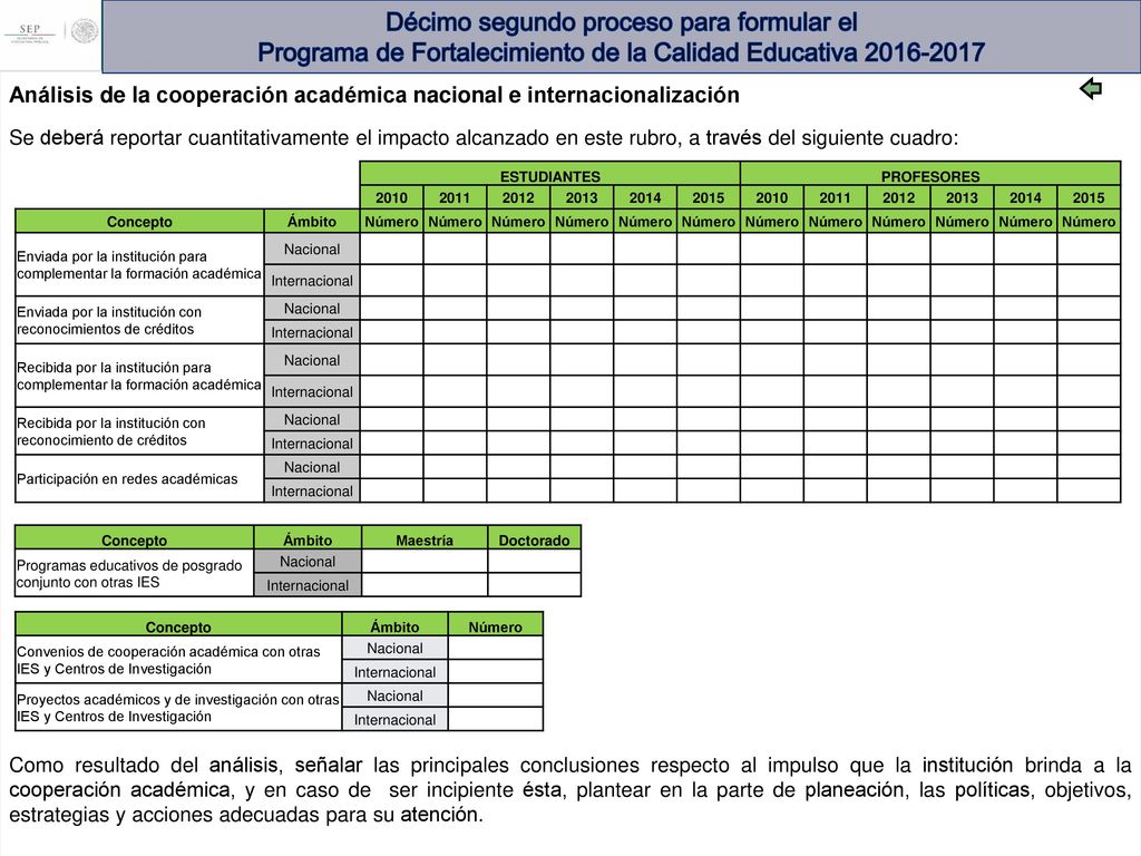 Décimo segundo proceso para formular el Programa de Fortalecimiento de la Calidad Educativa