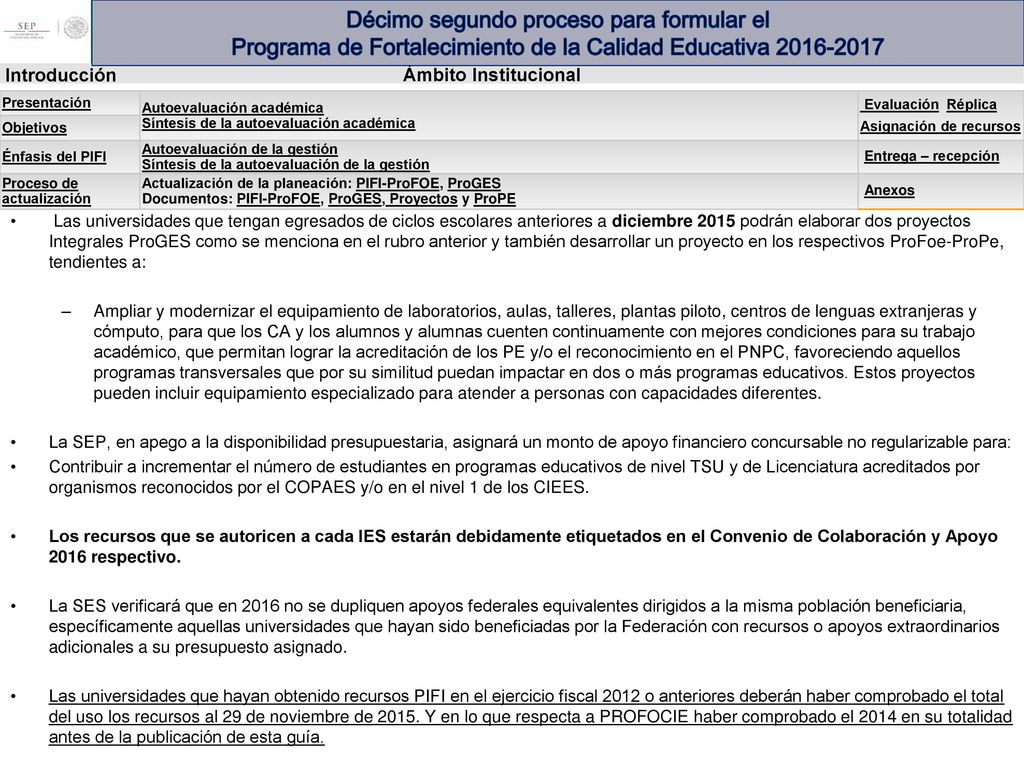 Décimo segundo proceso para formular el Programa de Fortalecimiento de la Calidad Educativa