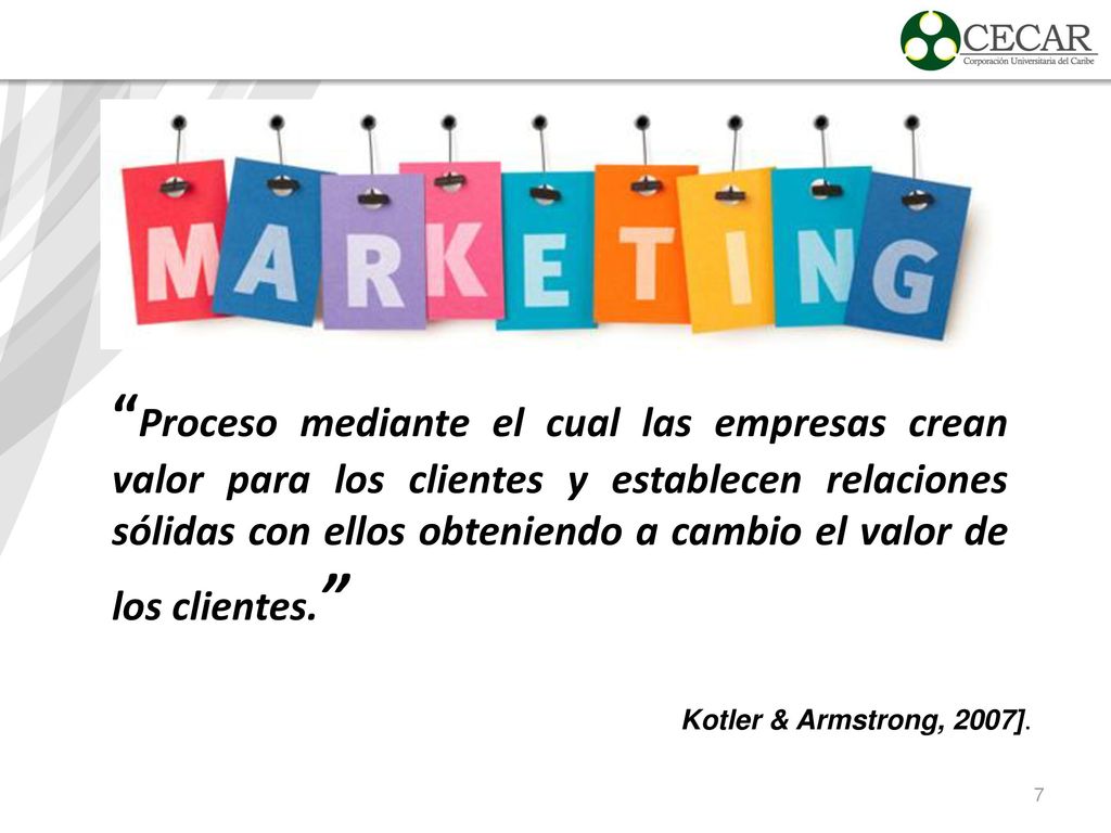 Proceso mediante el cual las empresas crean valor para los clientes y establecen relaciones sólidas con ellos obteniendo a cambio el valor de los clientes.