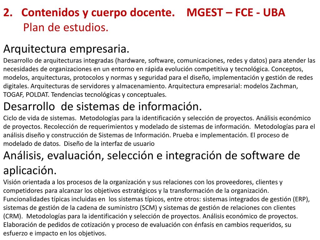 2. Contenidos y cuerpo docente. MGEST – FCE - UBA