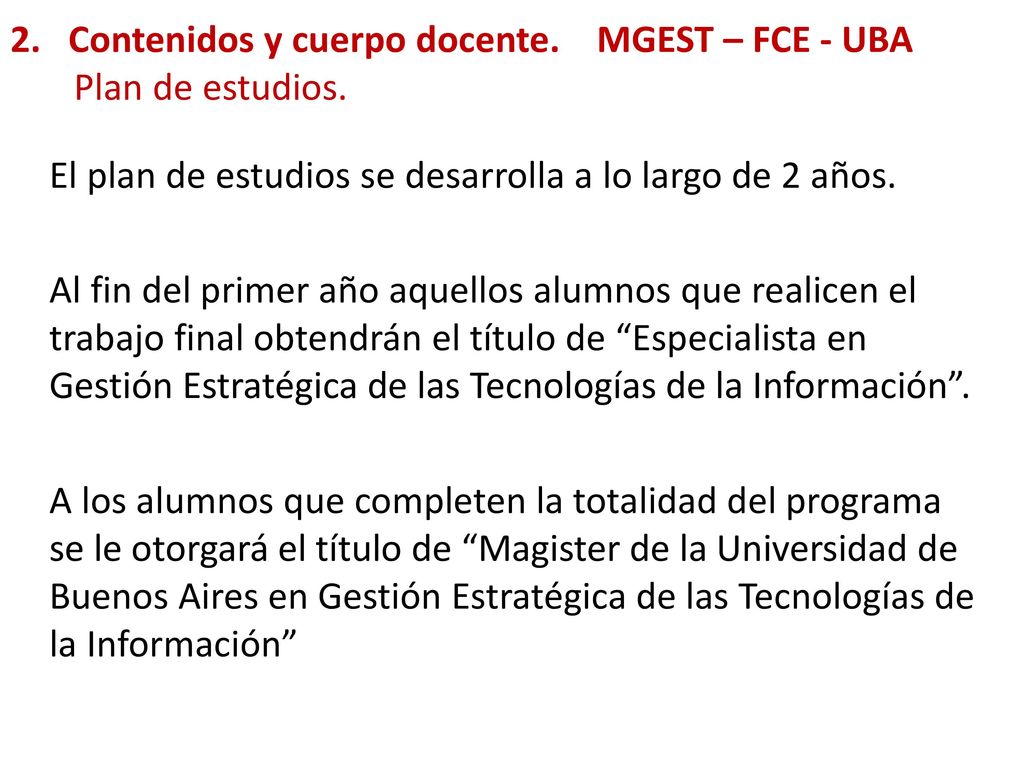 2. Contenidos y cuerpo docente. MGEST – FCE - UBA