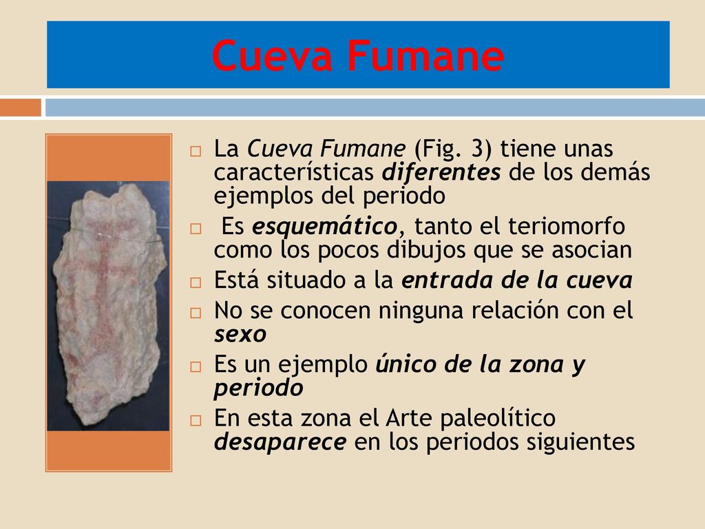 Cueva Fumane La Cueva Fumane (Fig. 3) tiene unas características diferentes de los demás ejemplos del periodo.