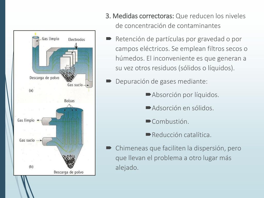 3. Medidas correctoras: Que reducen los niveles de concentración de contaminantes