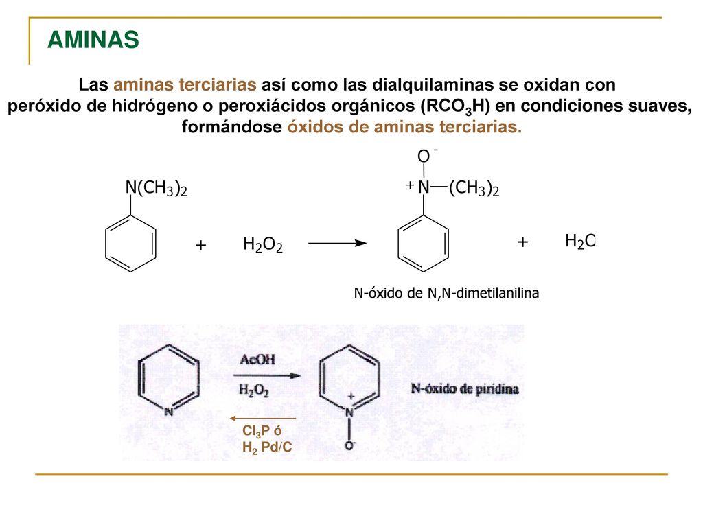 AMINAS Las aminas terciarias así como las dialquilaminas se oxidan con