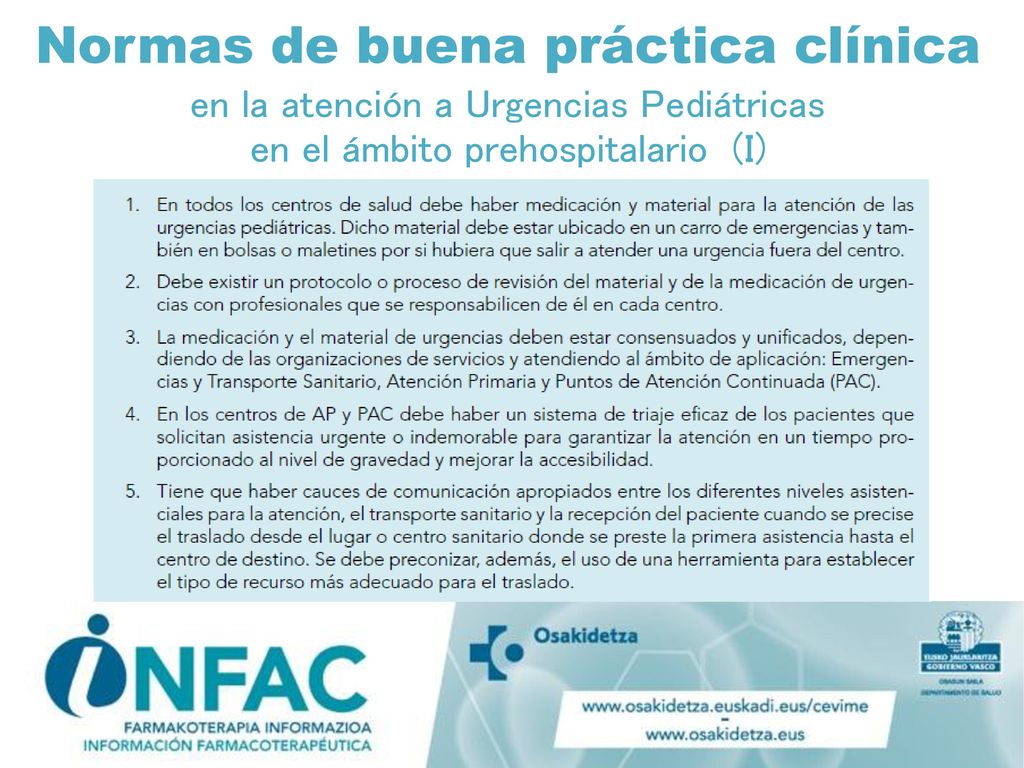 Normas de buena práctica clínica en la atención a Urgencias Pediátricas en el ámbito prehospitalario (I)
