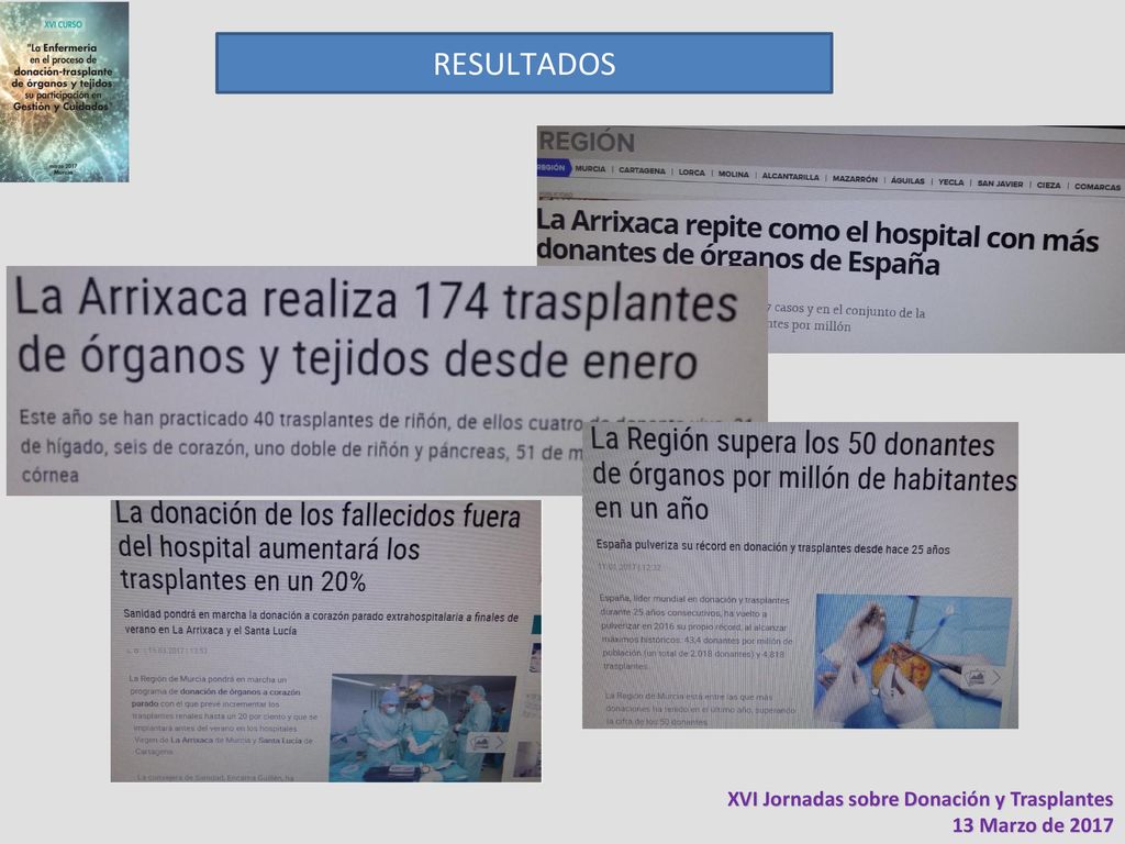RESULTADOS XVI Jornadas sobre Donación y Trasplantes 13 Marzo de 2017