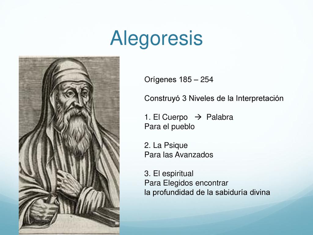 Alegoresis Orígenes 185 – 254 Construyó 3 Niveles de la Interpretación